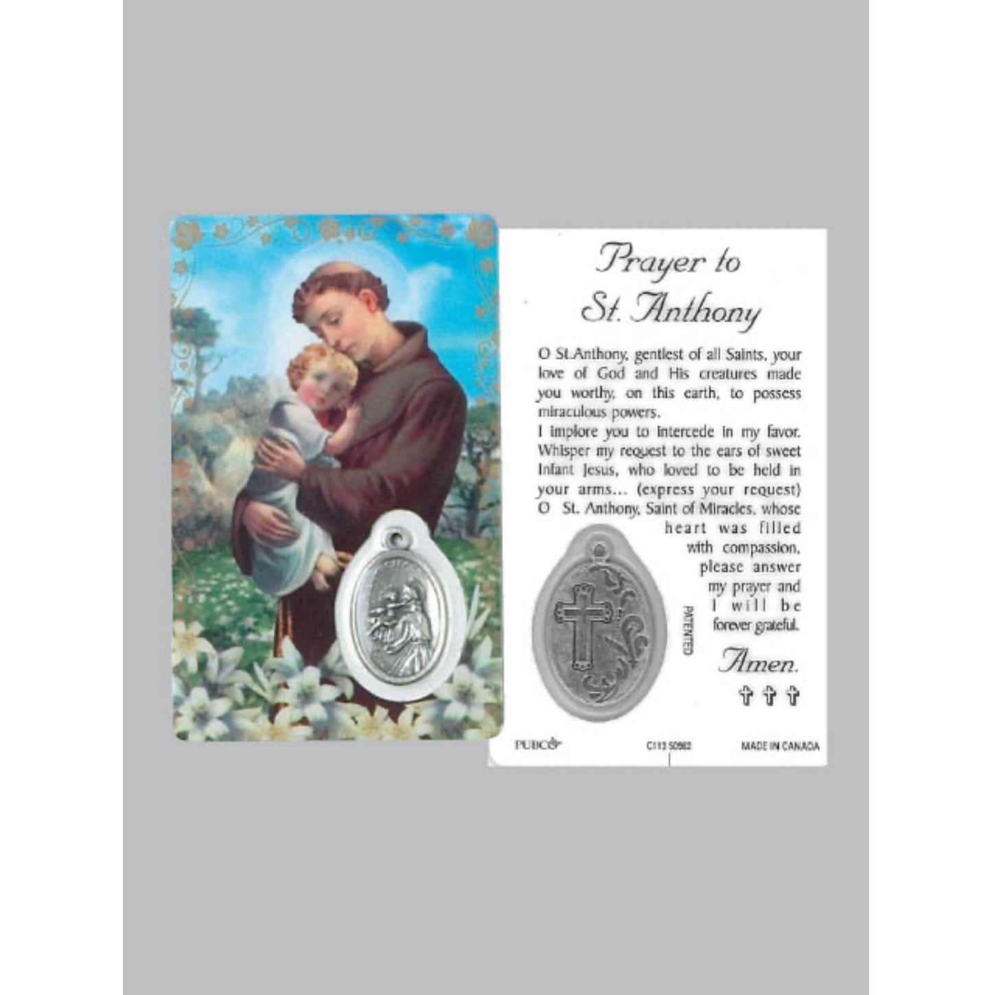 Laminated Window Prayer Card & Charm Saint Anthony