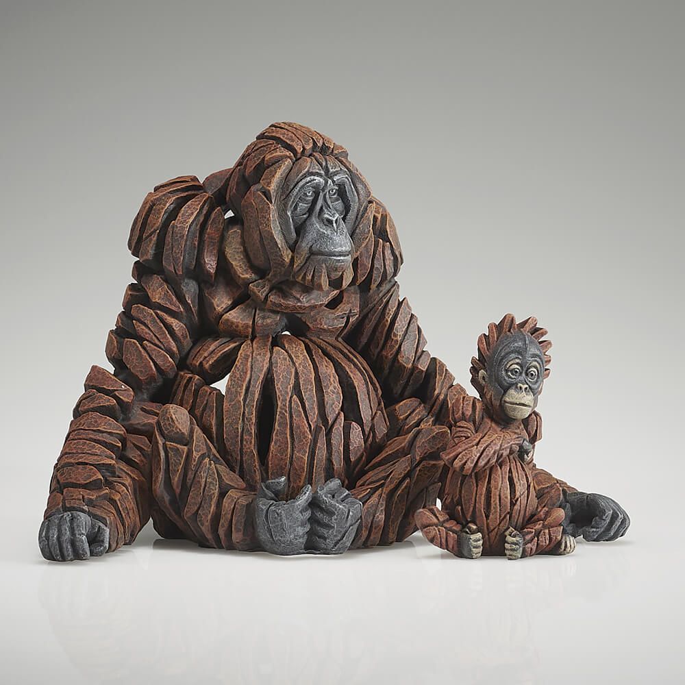 EDGE SCULPTURE MINIATURE ORANGUTAN SET MOTHER & BABY