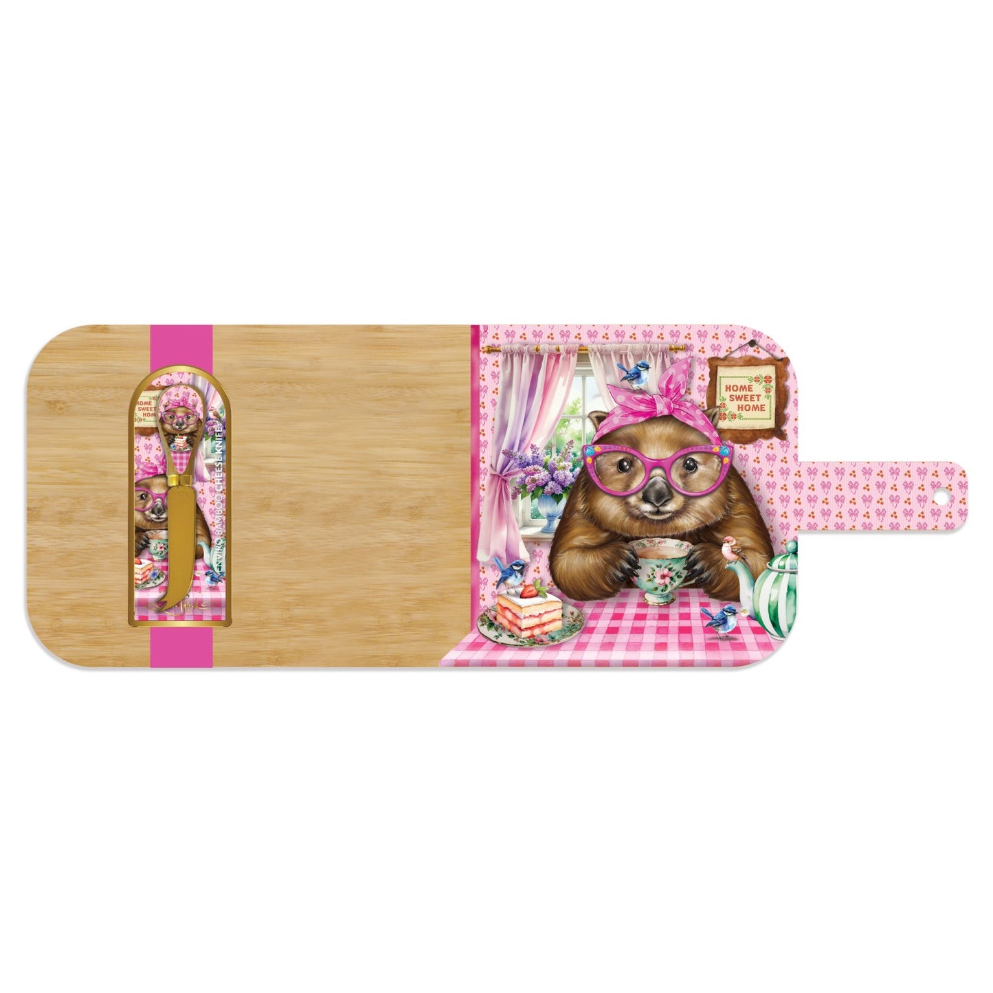 Lisa Pollock Resin Bamboo Board With Matching Cheese Knife Wanda Wombat