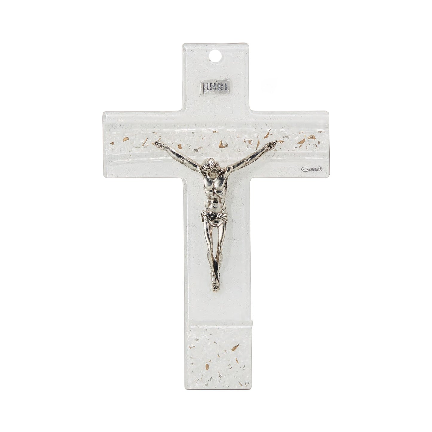 Murano Glass Gold Flex Hanging Crucifix With Jesus