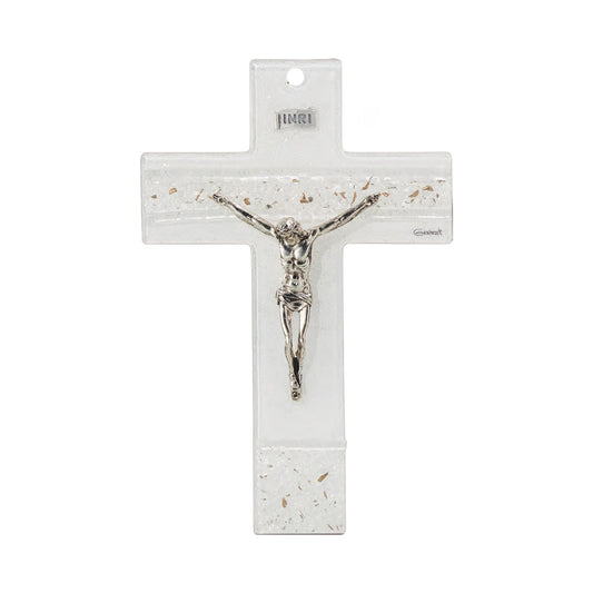 Murano Glass Gold Flex Hanging Crucifix With Jesus