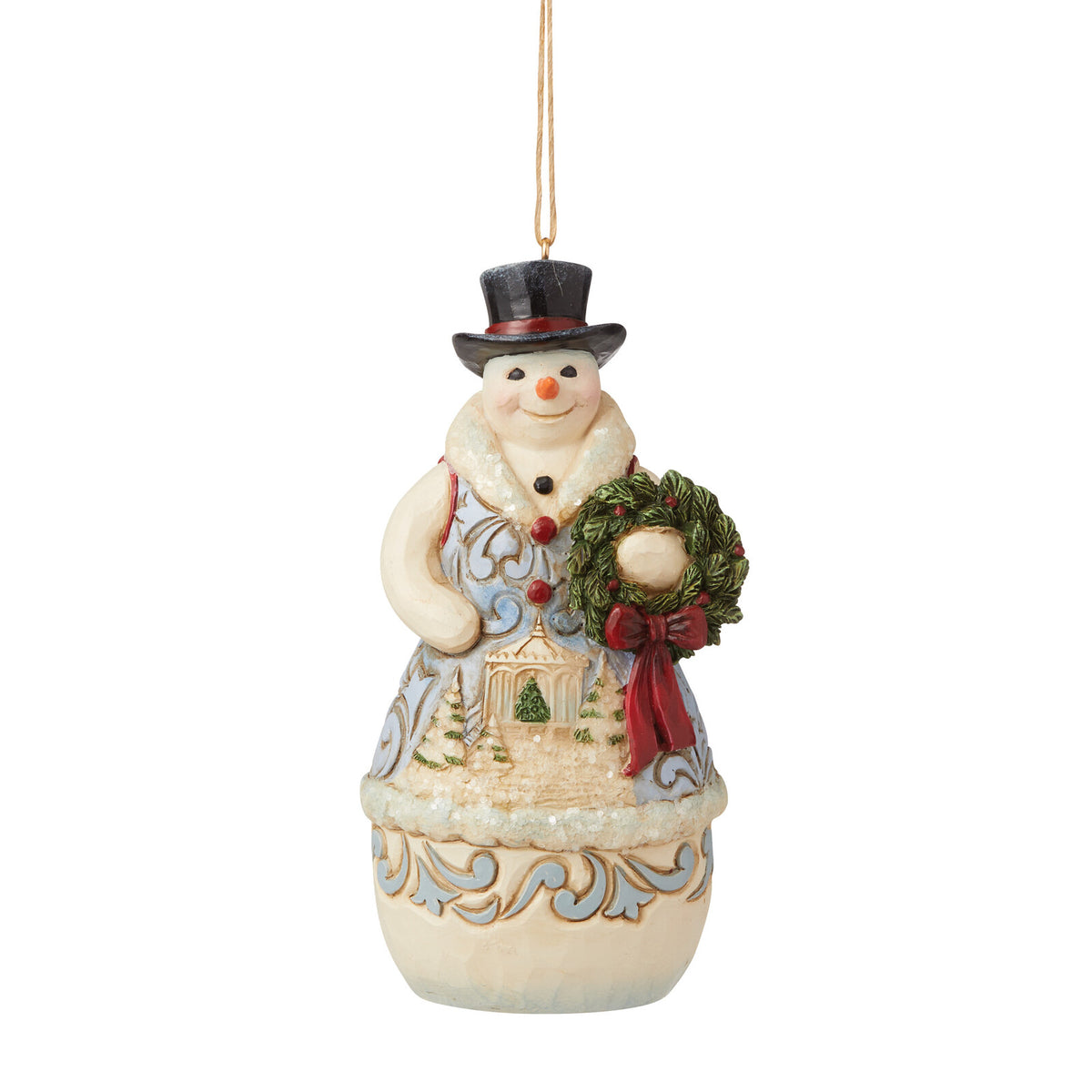 HEARTWOOD CREEK HANGING ORNAMENT VICTORIAN SNOWMAN WITH WREATH 11CM