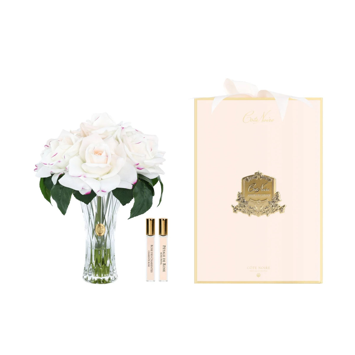 Cote Noire Charente Seven Rose Pink Blush Cut Glass with Gold Crest