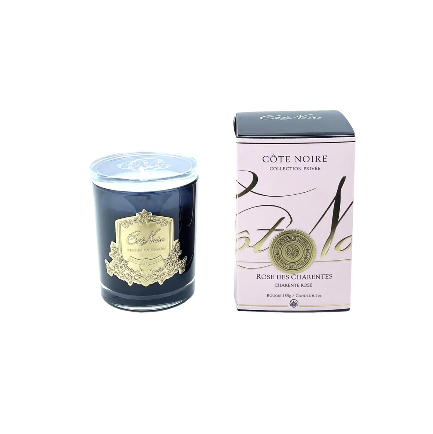 COTE NOIRE GOLD 185g CANDLE CRYSTAL GLASS LID CHARENTE ROSE