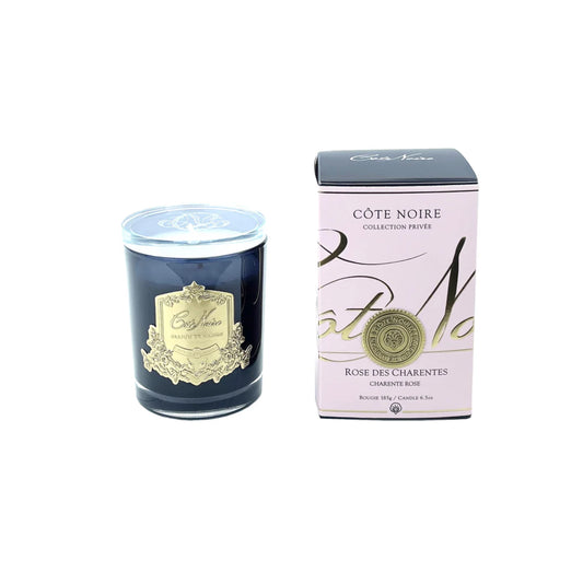 COTE NOIRE GOLD 185g CANDLE CRYSTAL GLASS LID CHARENTE ROSE
