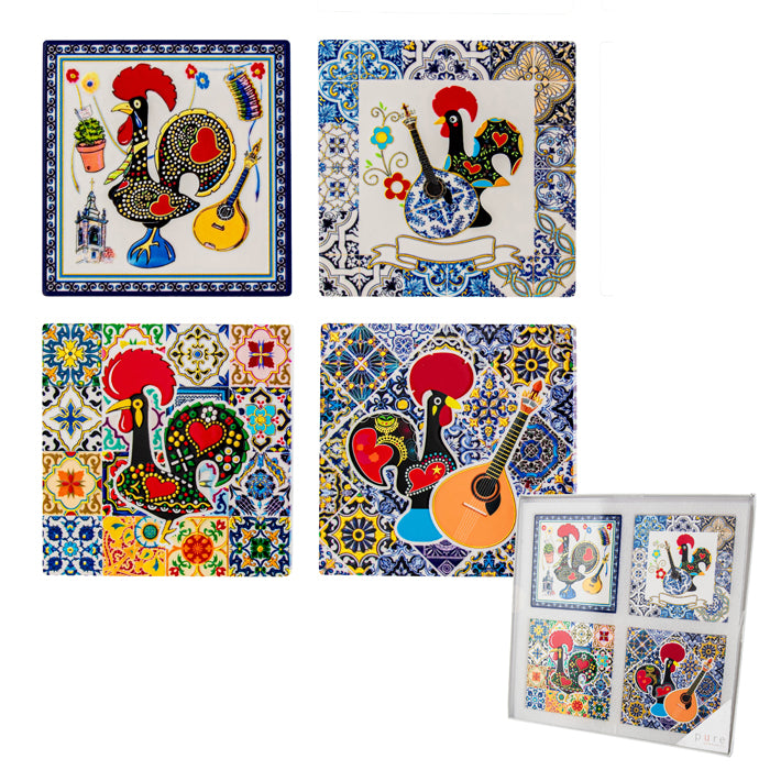 CERAMIC COASTERS BARCELONA SQUARE SET OF 4 INDIGO