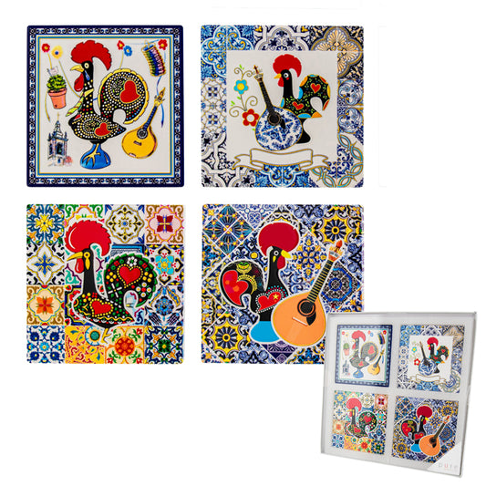 CERAMIC COASTERS BARCELONA SQUARE SET OF 4 INDIGO