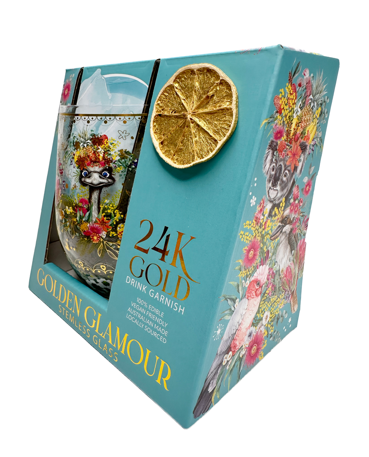 Lisa Pollock Stemless Glass Gold Detailing With 24K Gold Lime Garnish Australian Natives