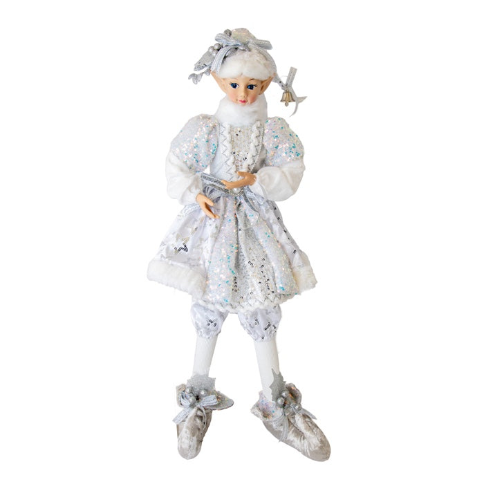 Christmas Posable Fabric Girl Elf Silver Large