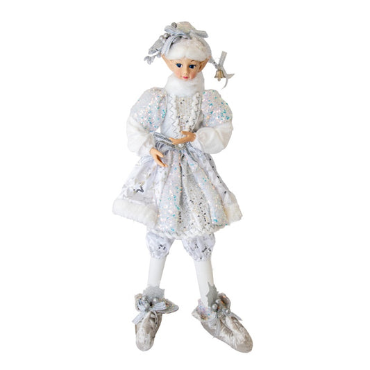 Christmas Posable Fabric Girl Elf Silver Large