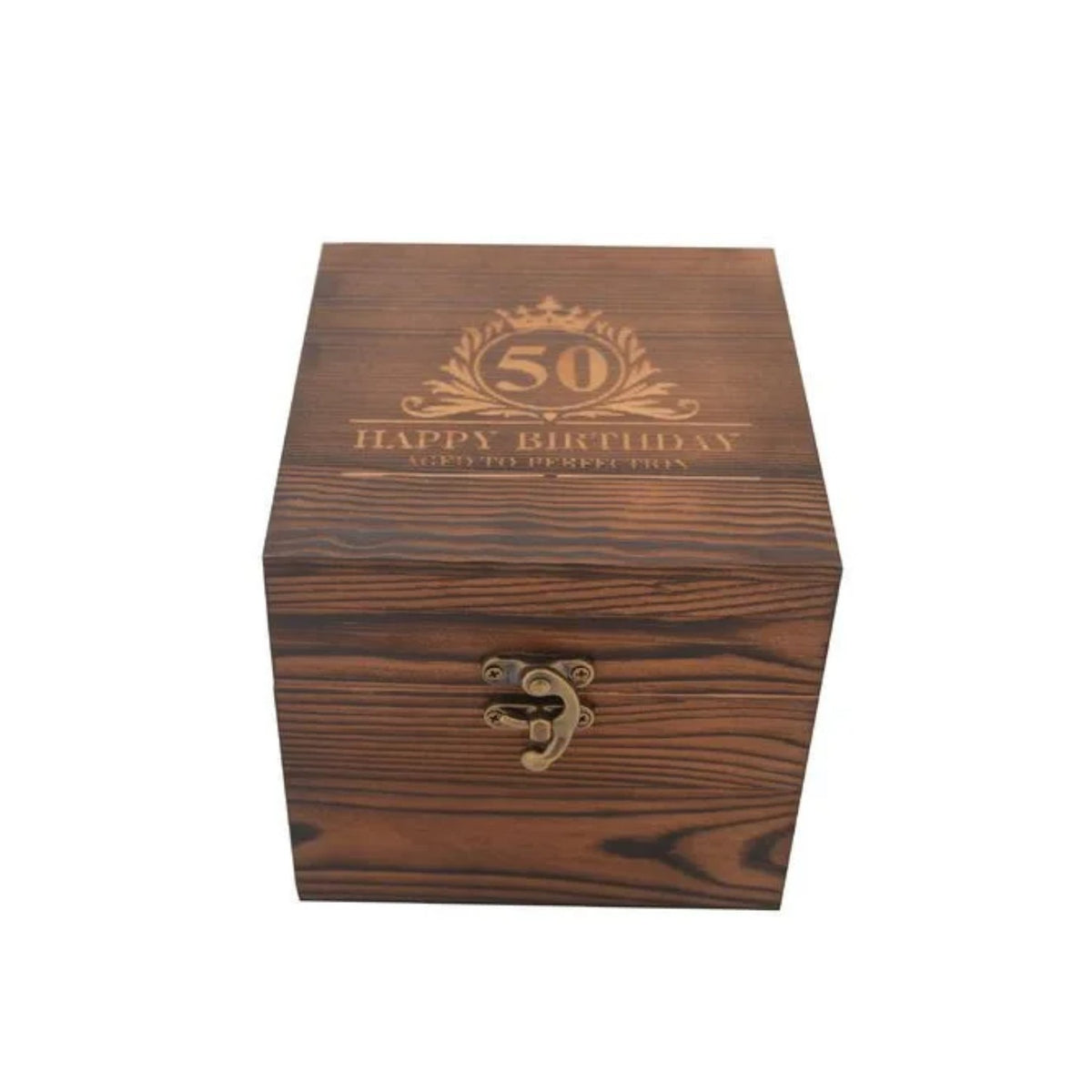 Birthday Whiskey Glass & Slate Coaster Set in Wooden Box 50th