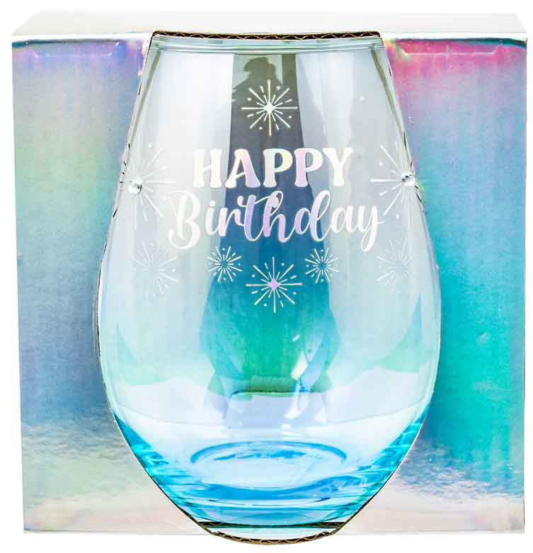 Birthday Stemless Wine Glass Holographic Happy Birthday