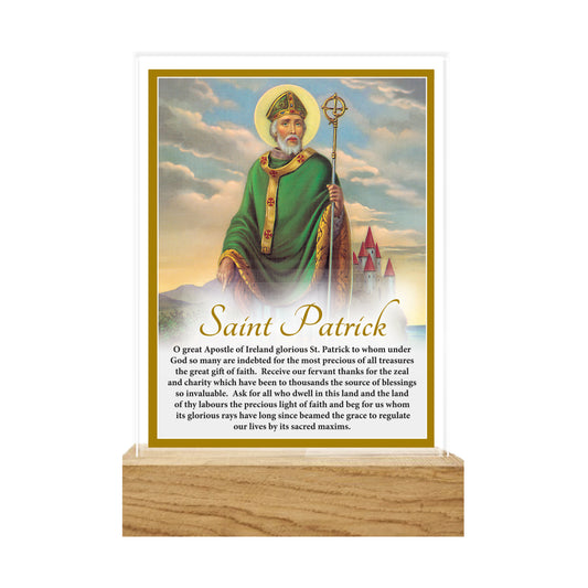 GLASS VERSE PLAQUE ON WOODEN BASE SAINT PATRICK