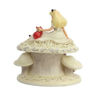 DISNEY TRADITIONS BY JIM SHORE ALICE IN WONDERLAND WHIMSY AND WONDER ALICE ON MUSHROOM WHITE WOODLAND 18CM