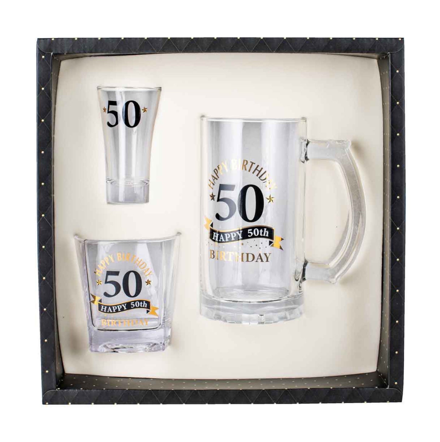 BIRTHDAY STEIN, WHISKY & SHOT GLASS SET 50TH