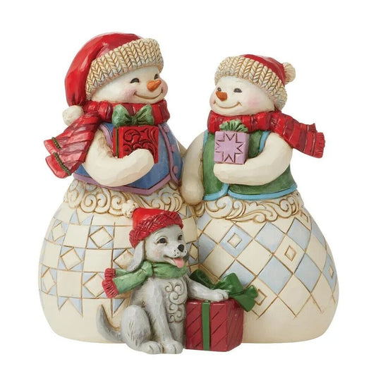 Heartwood Creek By Jim Shore Snowman Couple With Dog Figurine
