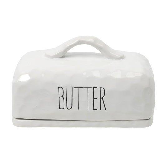 Ceramic Butter Dish White Spade Design
