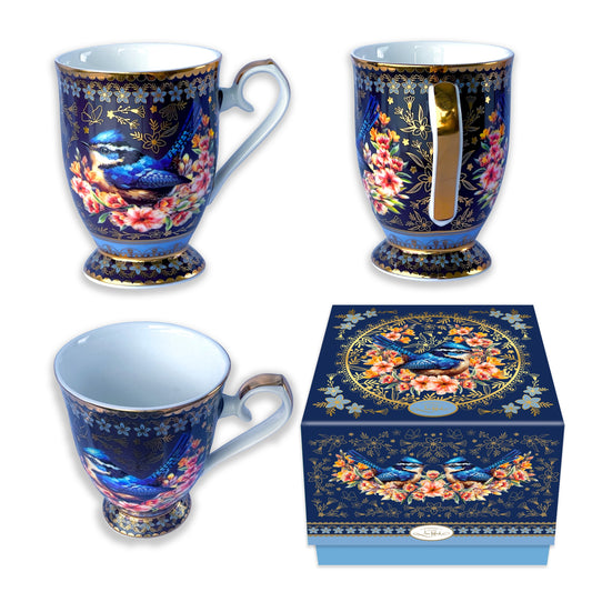 Lisa Pollock Ceramic Cup In Gift Box Blue Wrens