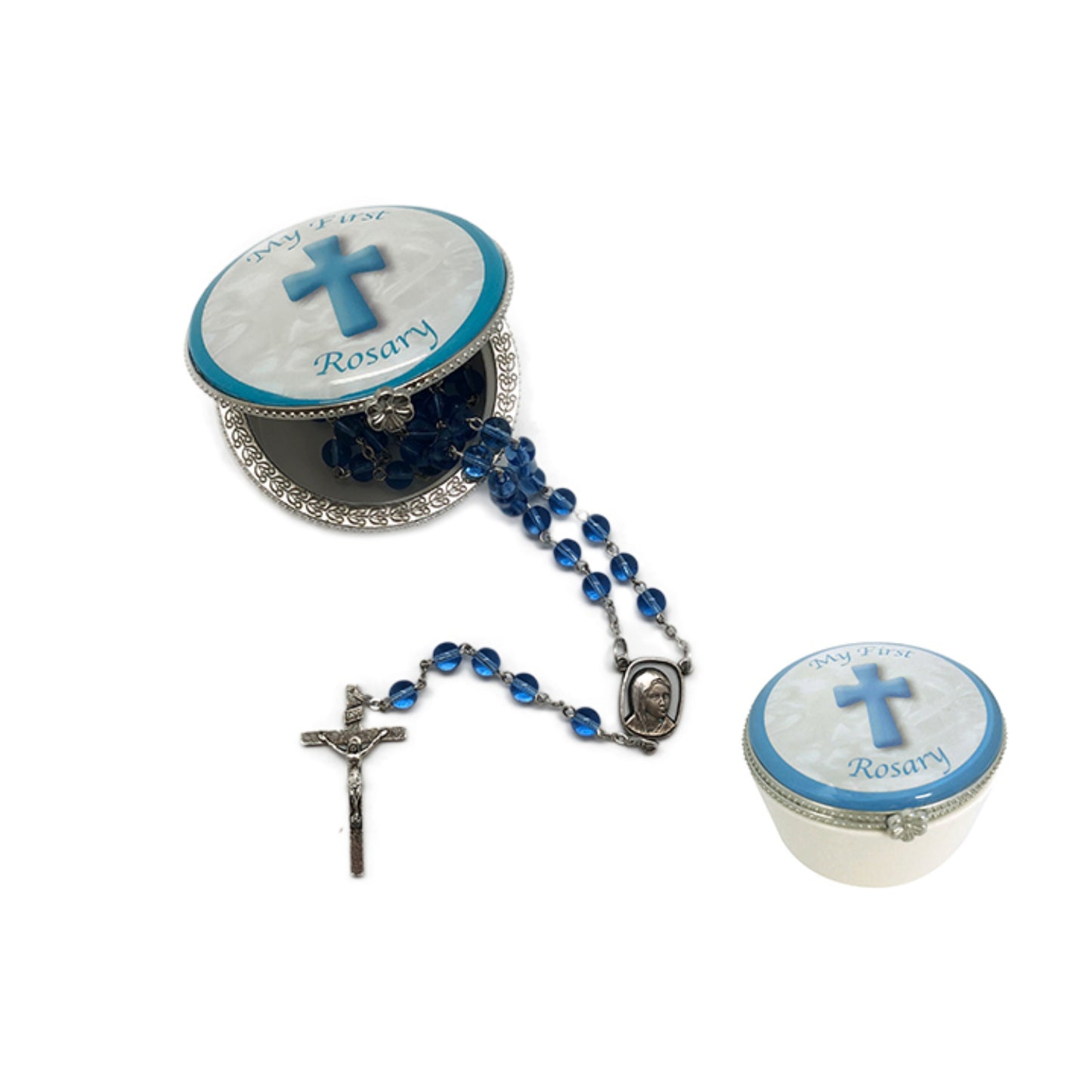 FIRST ROSARY IN PORCELAIN BOX BLUE