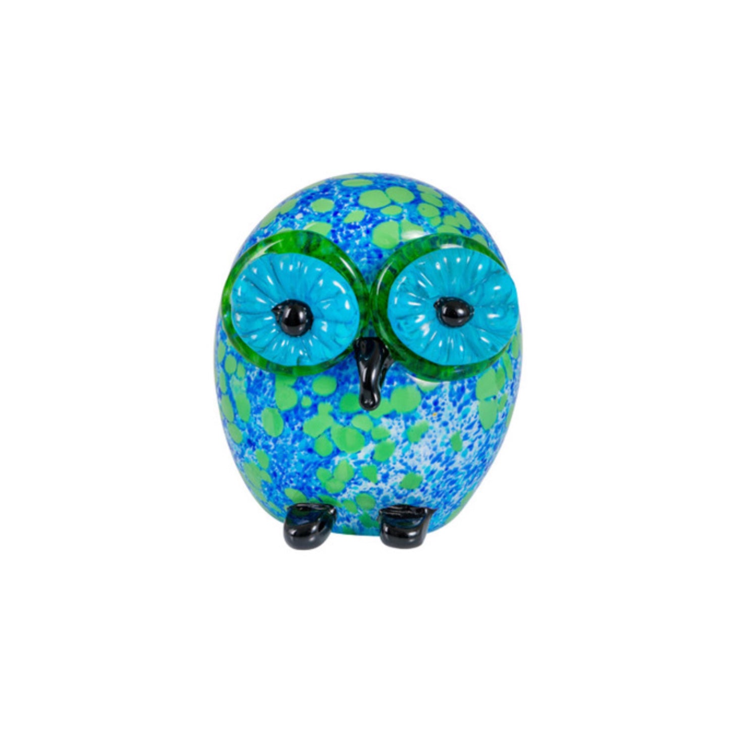 ZIBO ART GLASS OWL BLUE & GREEN HIBOU