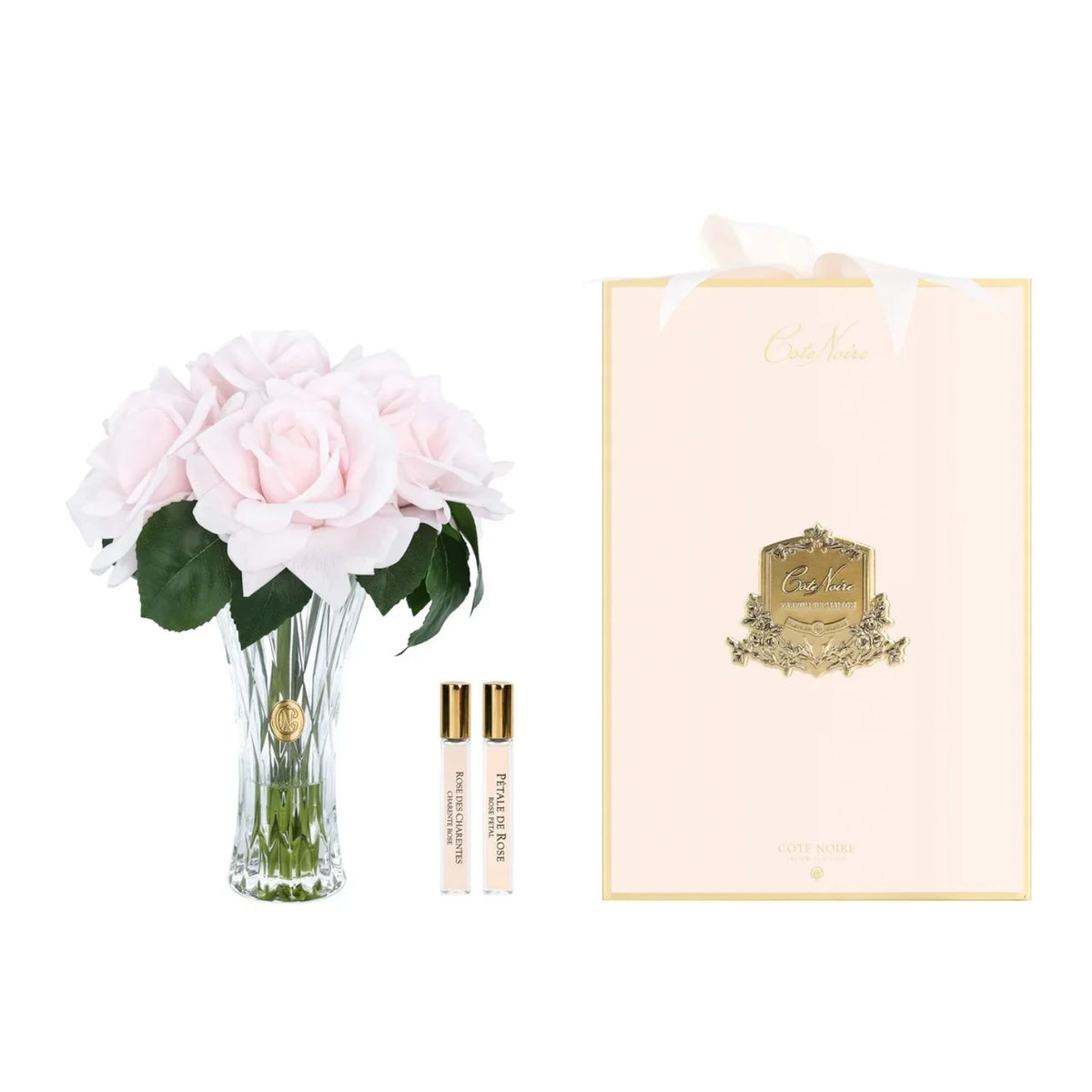 Cote Noire Charente Seven Rose French Pink Cut Glass with Gold Crest