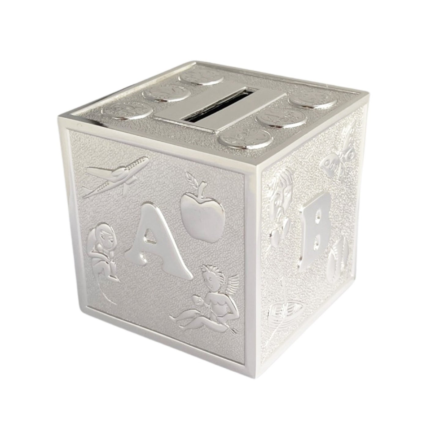 MONEY BANK CUBE ABC SILVER FINISH