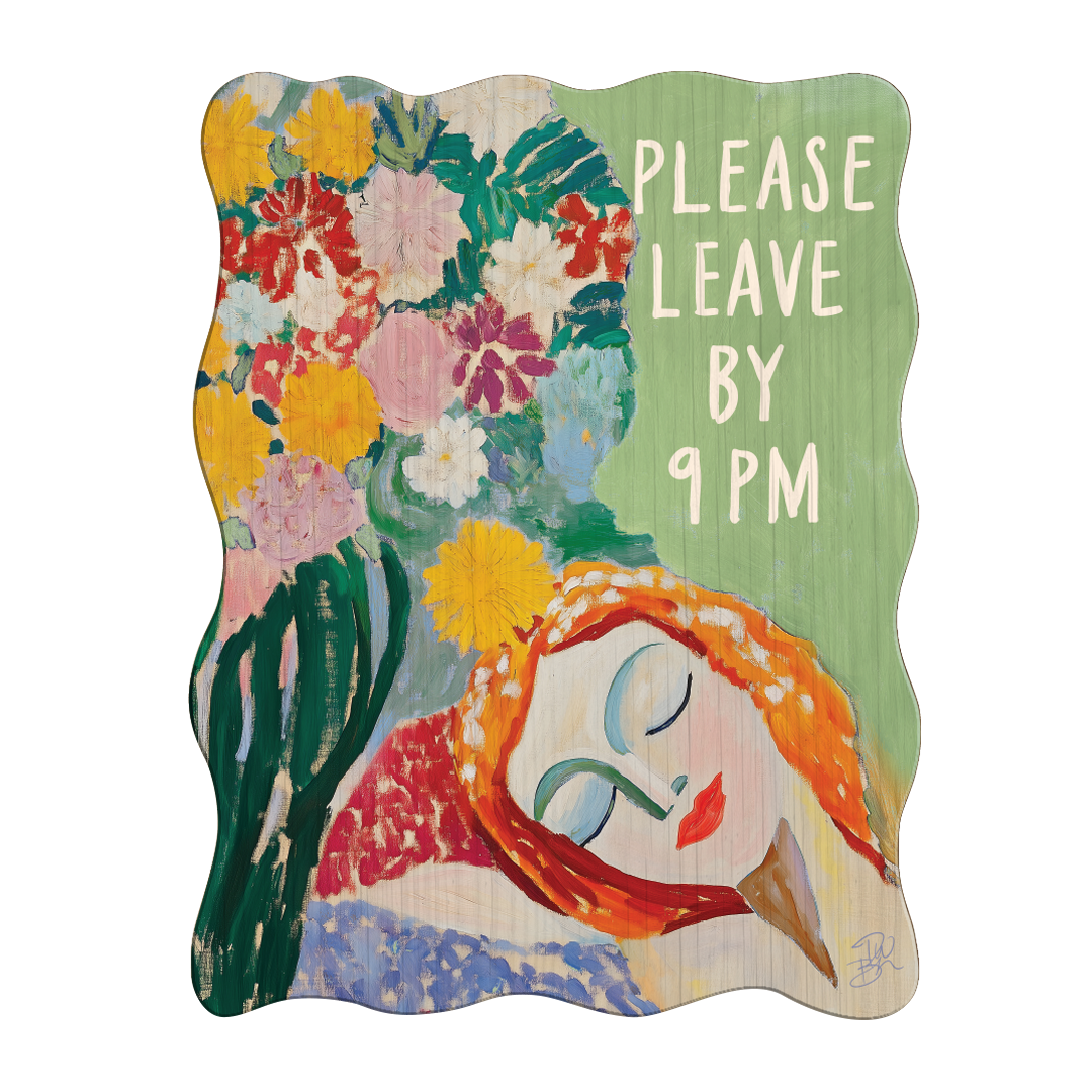WOODEN ARTWORK "PLEASE LEAVE BY 9PM" LARGE