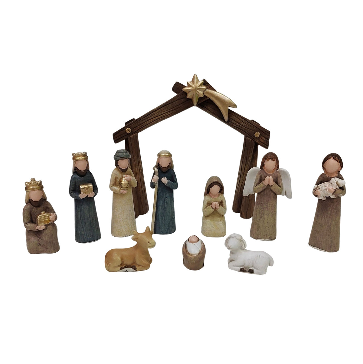 Christmas Children's 11pc Nativity Set With Resin Stable Small