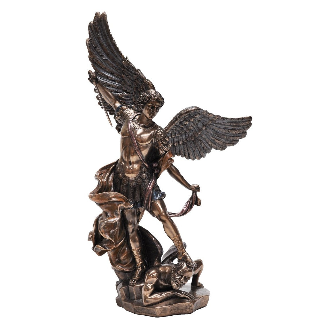 VERONESE DESIGN FIGURINE BRONZE SAINT MICHEAL STEPPING ON DEMON 37CM
