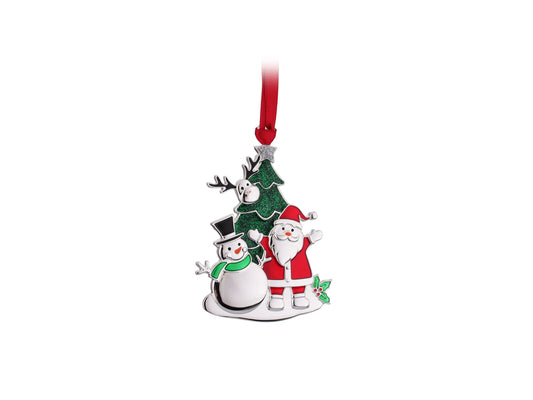 WHITEHILL CHRISTMAS SILVER PLATED SNOWMAN & SANTA HANGING ORNAMENT