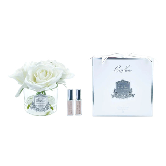 Cote Noire Five Rose Ivory White Clear Glass with Silver Crest