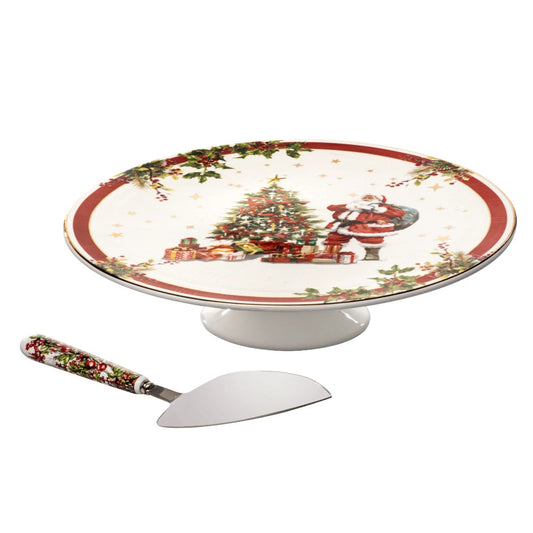 ASHDENE SPIRIT OF CHRISTMAS FOOTED CAKE STAND & SERVER SET