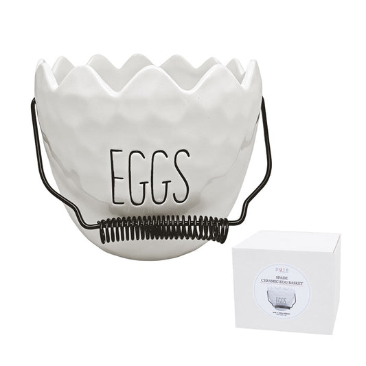 Ceramic Egg Basket White Spade Design
