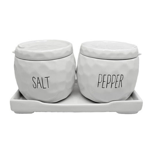 Ceramic Salt & Pepper Set White Spade Design