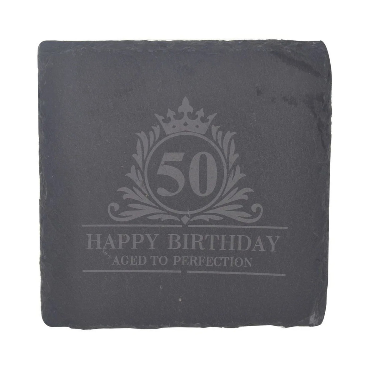 Birthday Whiskey Glass & Slate Coaster Set in Wooden Box 50th