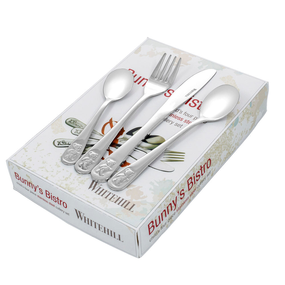WHITEHILL CHILDRENS STAINLESS STEEL 4PC CUTLERY SET TEDDY
