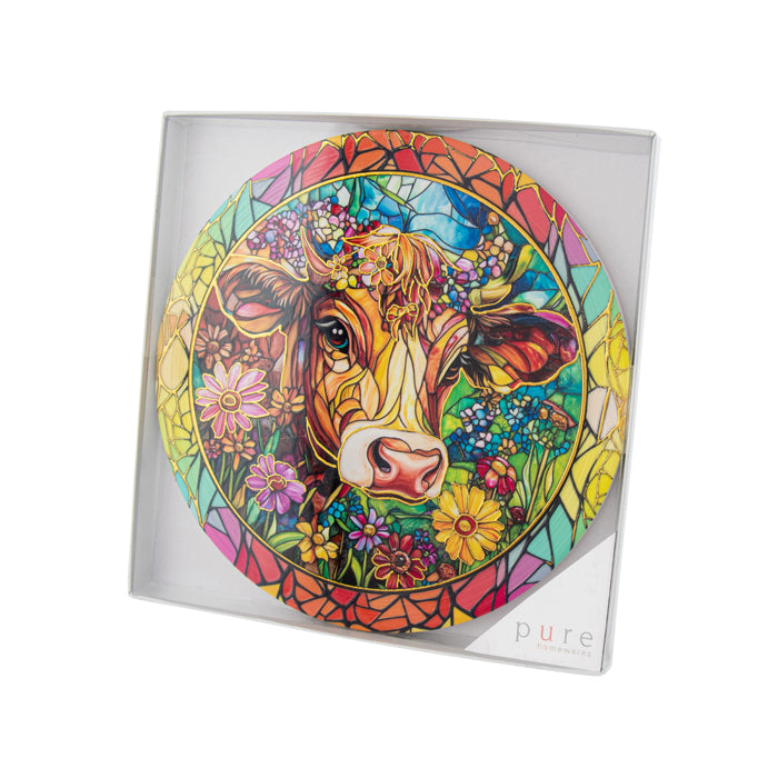 CERAMIC TRIVET JERICHO ROUND TAN HIGHLAND COW