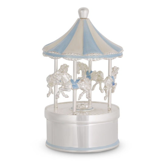 Musical Carousel 4 Horse Blue Silver, Blue & White