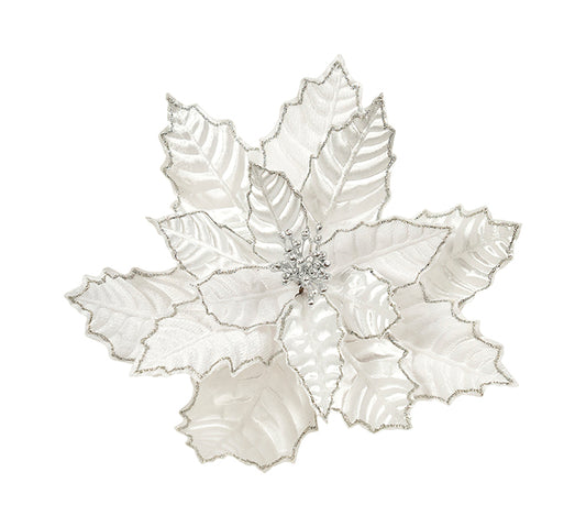 CHRISTMAS FABRIC CLIP POINSETTIA CRINKLED WHITE