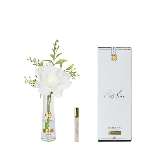 Cote Noire Summer Rose White In Clear Glass With Gold Badge