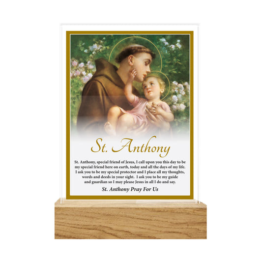GLASS VERSE PLAQUE ON WOODEN BASE SAINT ANTHONY