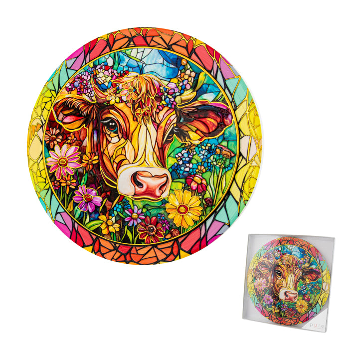 CERAMIC TRIVET JERICHO ROUND TAN HIGHLAND COW
