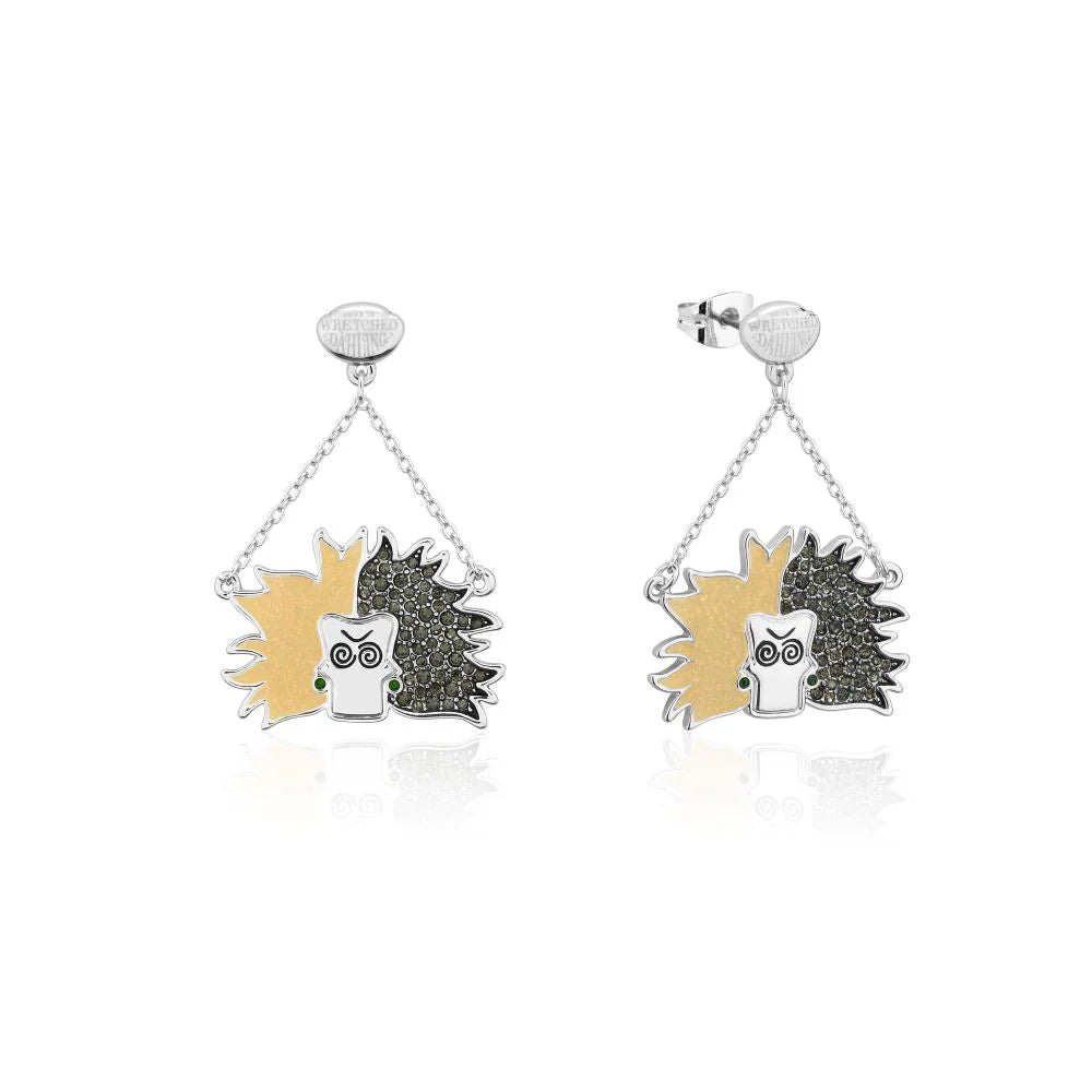 DISNEY COUTURE KINGDOM 101 DALMATIONS CRUELLA DE VIL CRYSTAL DROP EARRINGS WHITE GOLD PLATED