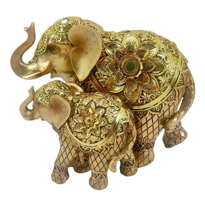 Uganda Resin Gold Elephant With Baby Figurine
