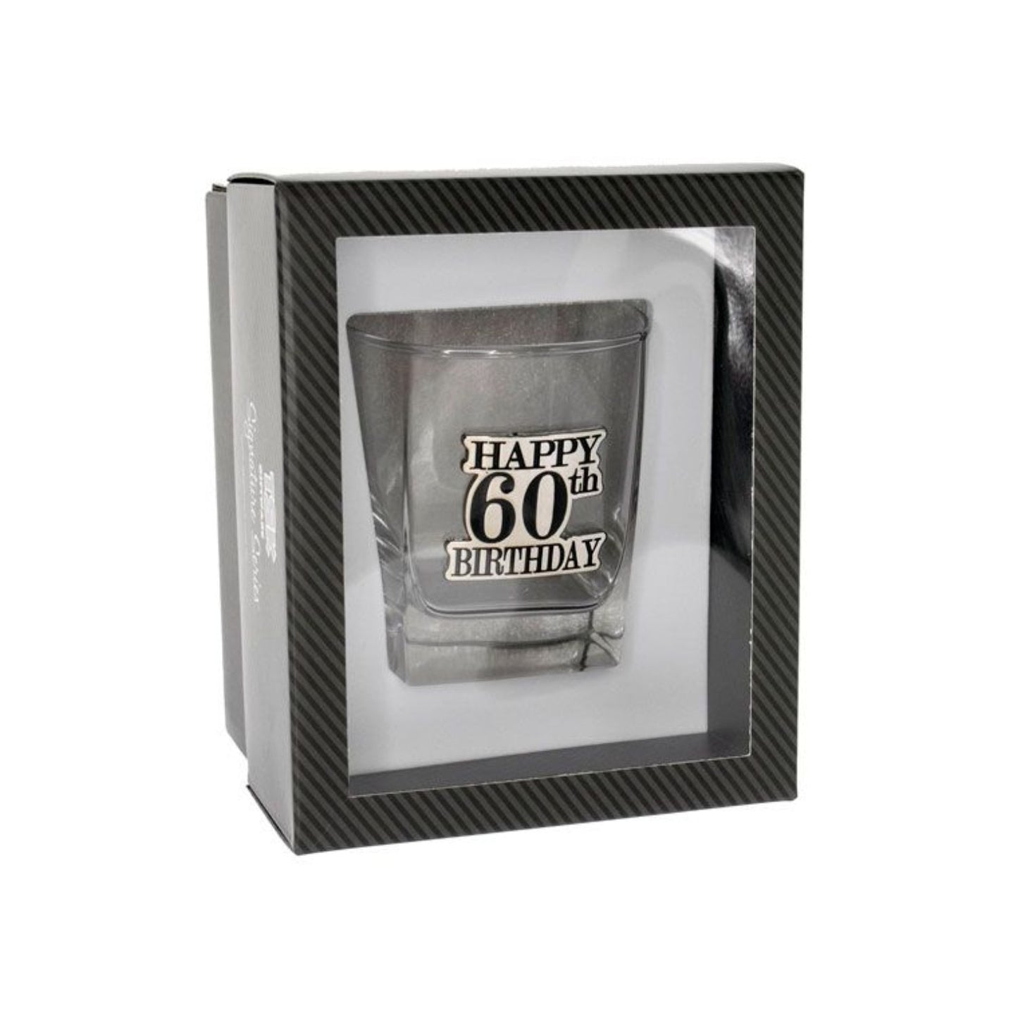 Birthday Whiskey Scotch Glass With Black & Silver Badge 60th
