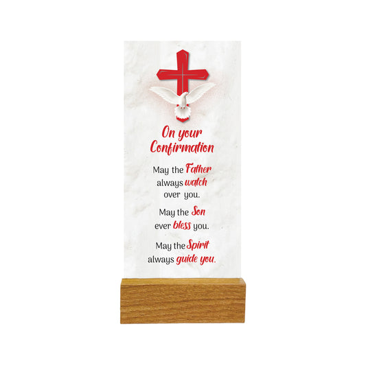 GLASS VERSE PLAQUE WITH WOOD BASE CONFIRMATION