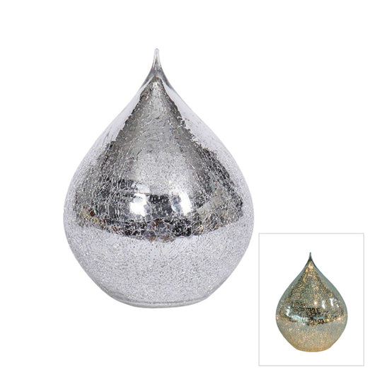 CHRISTMAS MERCURY GLASS LED TEARDROP CONE SILVER SMALL