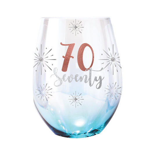 Birthday Stemless Wine Glass Holographic 70th