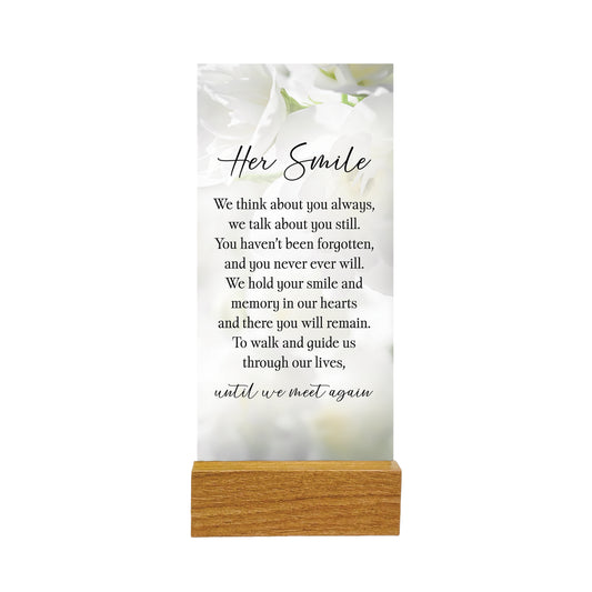 GLASS PLAQUE WITH STAND VERSE HER SMILE