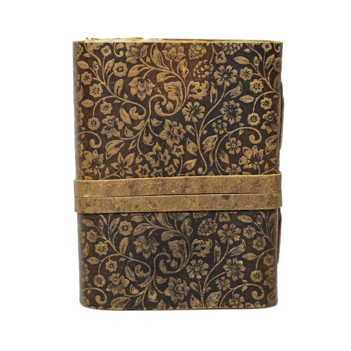 Leather Journal Parchment Style Paper Wrapped With Key Floral Design